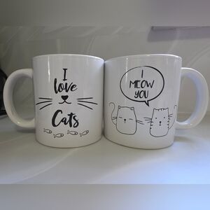 Set Of 2 White Cat Graphic Coffee Mugs